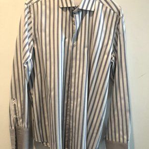 Men's Long Sleeve Blue and White Striped XL Bugatchi Uomo Dress Shirt